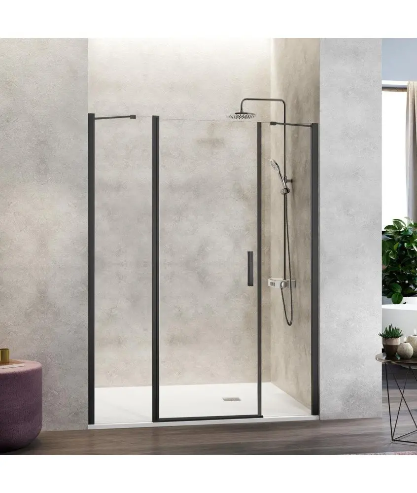 Paroi de douche avant noire 2 fixes + 1 porte avant Nardi Kassandra en Melonbath | Écrans de salle de bains | Offres