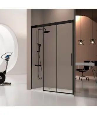 Paroi de douche une porte fixe et deux portes coulissantes noires Fénix