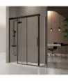 Paroi de douche noire 1 porte fixe et 2 portes coulissantes avec côté fixe Fénix