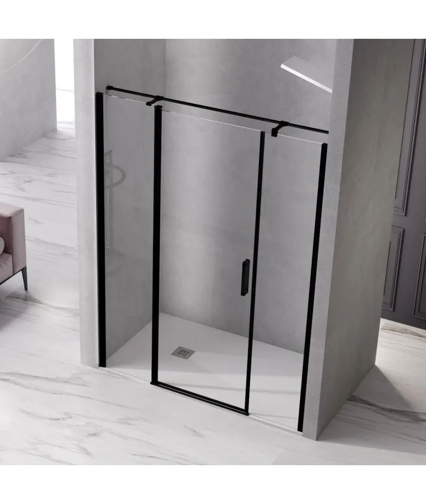 Paroi de douche noir avec porte centrale pliante et barre parallèle Nardi Kassandra en Melonbath | Écrans de salle de bains | Offres