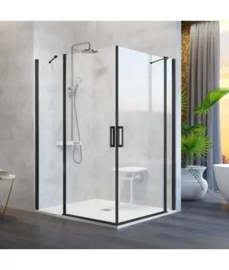 Paroi de douche angulaire noir 2 portes fixes et 2 portes pivotante Kassandra en Melonbath | Écrans de salle de bains | Offres