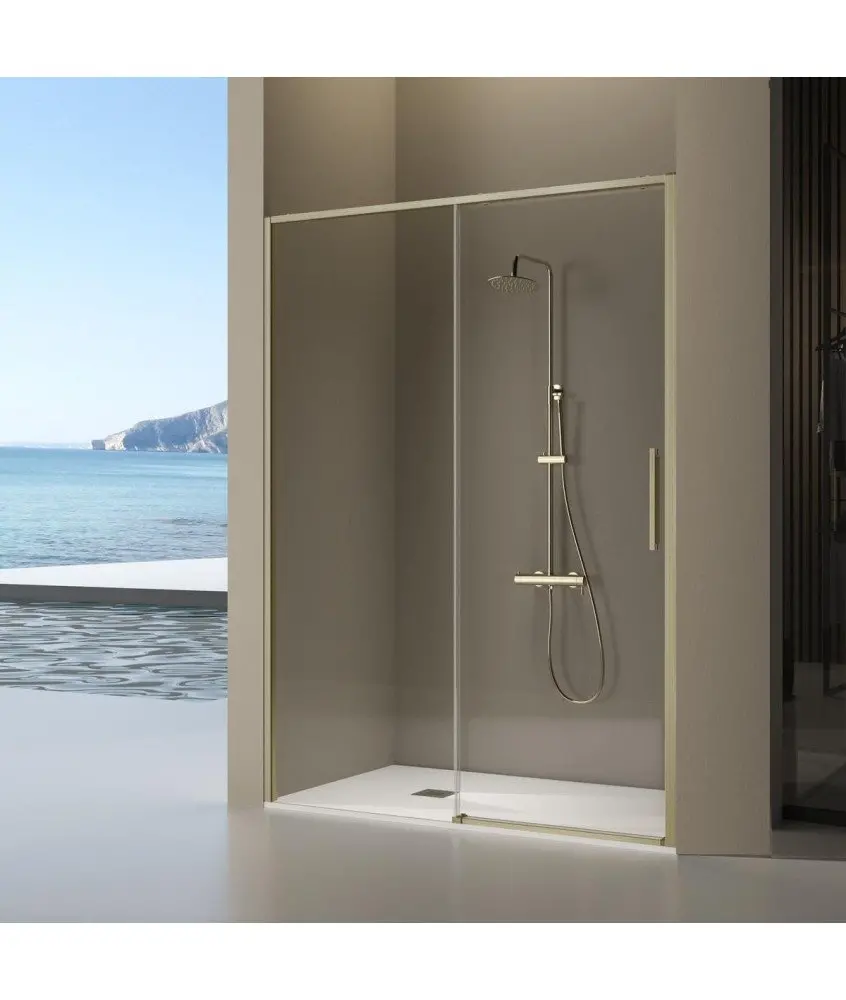 Paroi de douche fixe et coulissante en or brossé Delta Kassandra en Melonbath | Écrans de salle de bains | Offres
