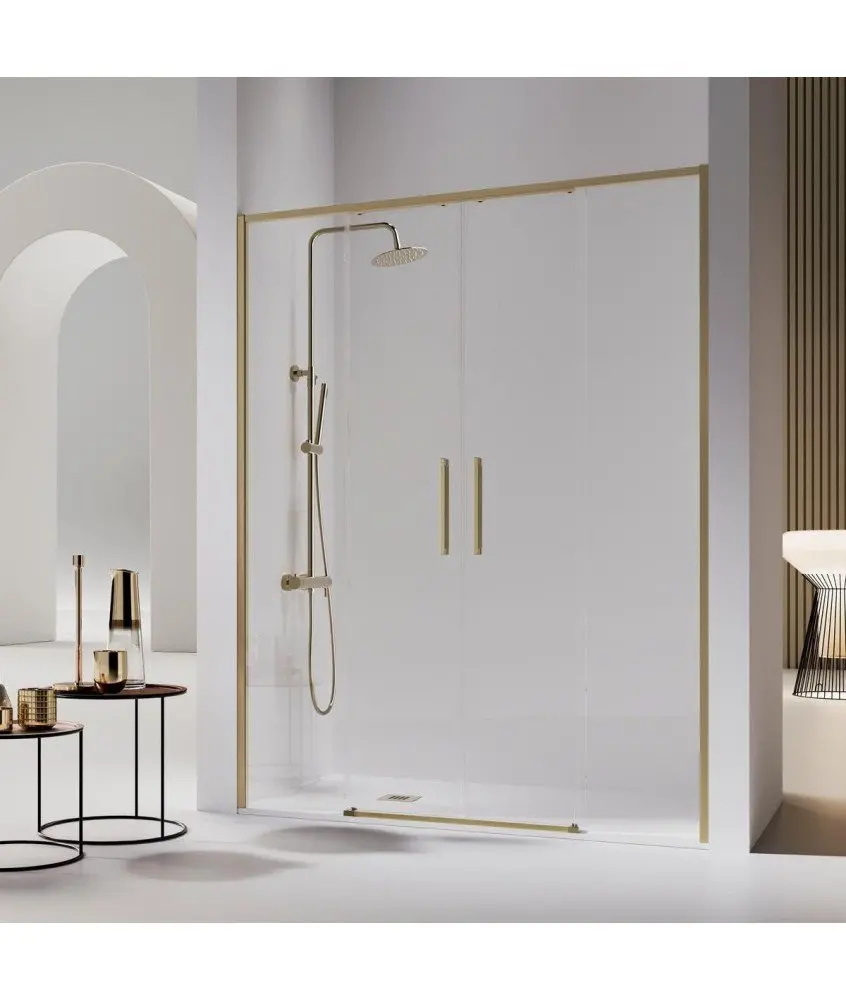 Façade de douche 2 fixes et 2 coulissantes or brossé | Melonbath Paroi de douche deux fixes et deux coulissantes or brossé Kassandra en Melonbath | Écrans de salle de bains | Offres