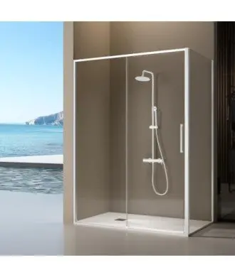 Paravent coulissant rectangulaire plus côté fixe Delta | Blanc mat