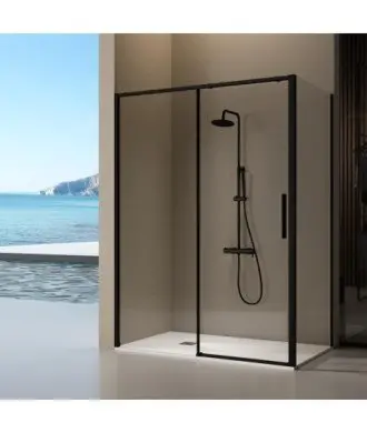 Paroi de douche coulissante rectangulaire noir plus côté fixe Delta