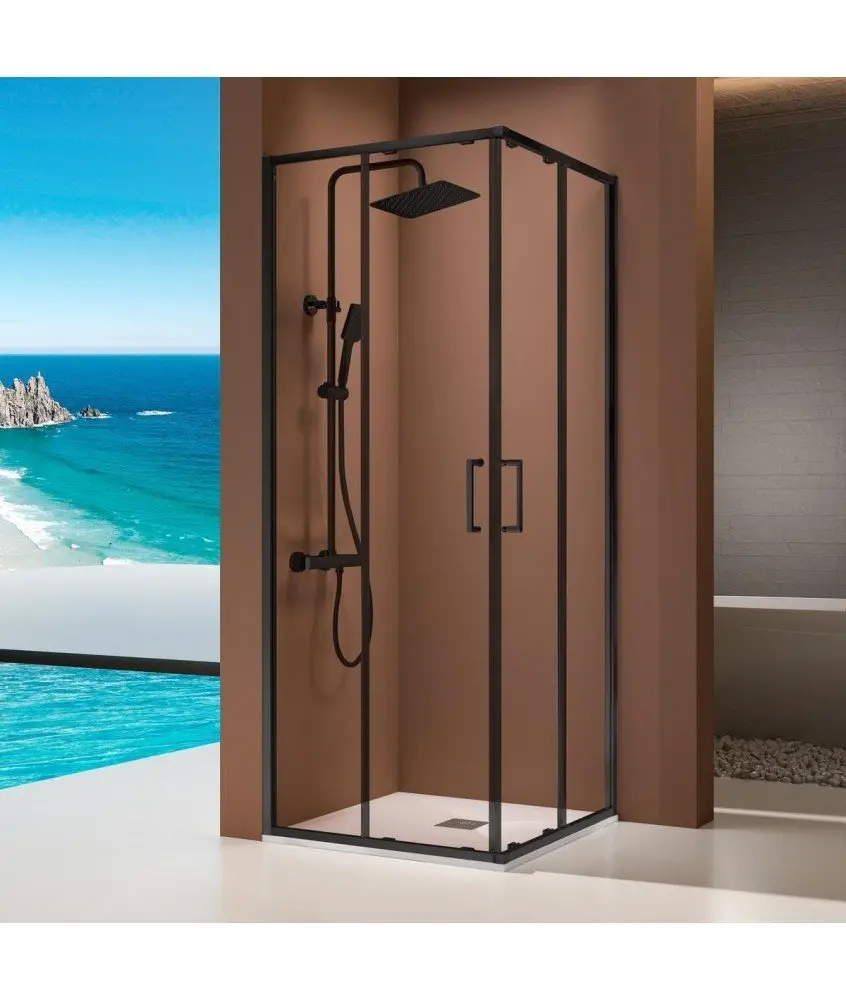 Paravent angulaire noir 2 fixes et 2 coulissants | Modèle de prisme Paroi de douche angulaire noire 2 fixes et 2 coulissantes noire Prisma Kassandra en Melonbath | Écrans de salle de bains | Offres