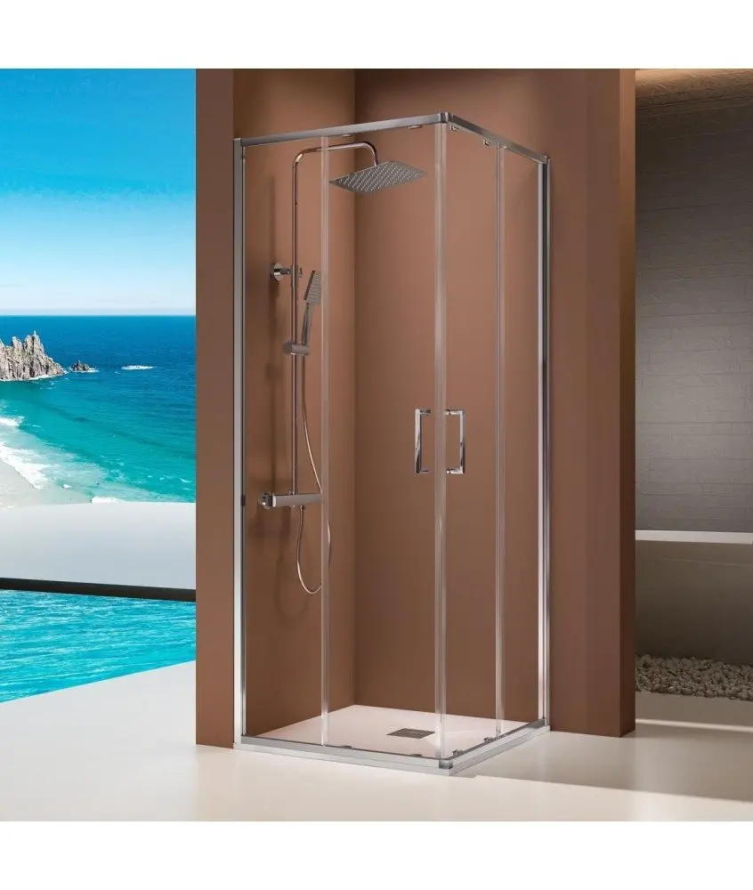 Paroi de douche angulaire 2 fixes et 2 coulissantes Prisma Kassandra en Melonbath | Écrans de salle de bains | Offres