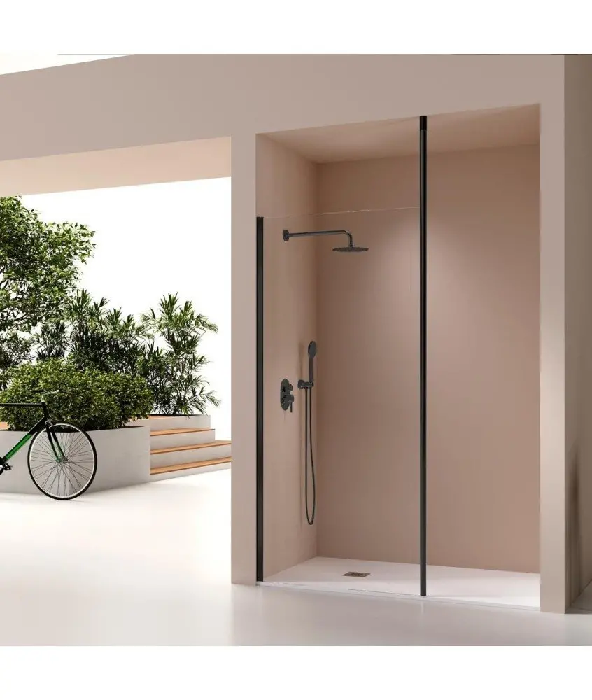 Paroi de douche blanc au meilleur prix Paroi de douche fixe noire avec barre de plafond Levante Kassandra en Melonbath | Écrans de salle de bains | Offres