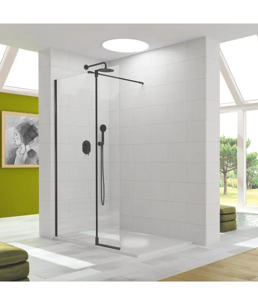 Paravent fixe noir plus porte pliante avec charnières Tutti Paroi de douche noire fixe et pivotante Tutti Kassandra en Melonbath | Écrans de salle de bains | Offres