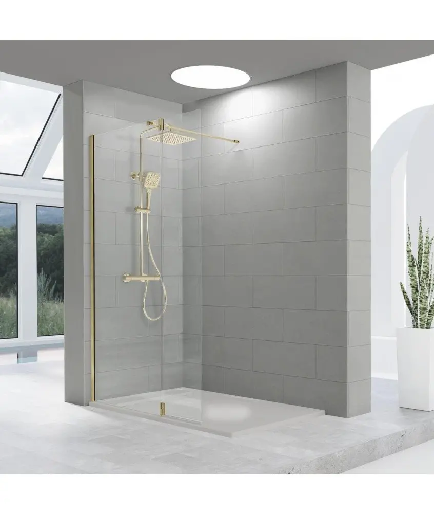 Paroi de douche or brossé fixe et pivotante Tutti Kassandra en Melonbath | Écrans de salle de bains | Offres