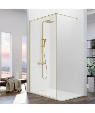 Paroi de douche fixe en or brossé avec barre en L Arena Kassandra en Melonbath | Écrans de salle de bains | Offres