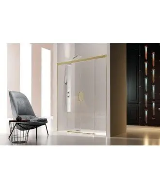 Paroi de douche en or brossé avec 2 panneaux fixes + 2 portes coulissantes Glasé