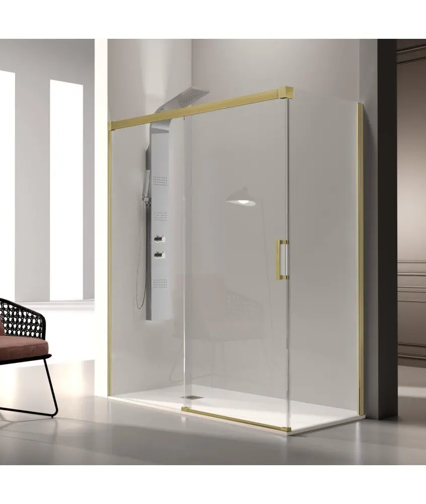 Paroi de douche rectangulaire en or brossé avec un côté fixe Glasé Kassandra en Melonbath | Écrans de salle de bains | Offres