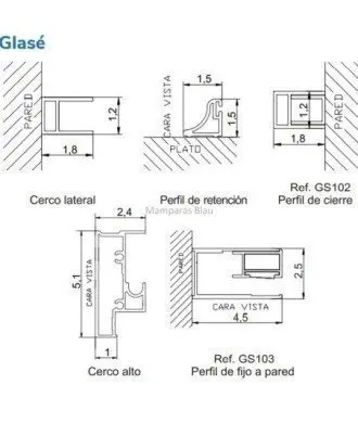 Paravent en or brossé avec façade fixe et coulissante + côté fixe Glasé