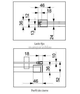 Paravent en or brossé avec façade fixe et coulissante + côté fixe Glasé