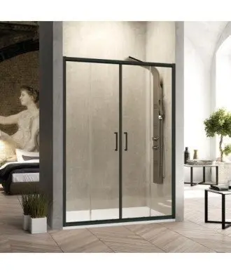 Paroi noire avec deux panneaux fixes et deux portes coulissantes Bella