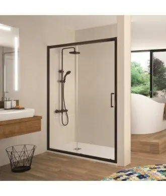 Paroi de douche noire avec un panneau fixe et une porte coulissante Bella Kassandra en Melonbath | Écrans de salle de bains | Offres