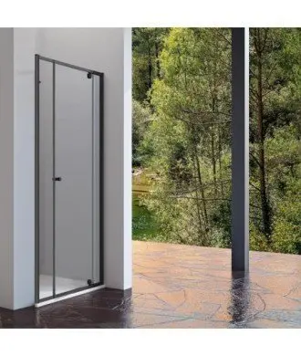 Paroi de douche noire fixe + porte battante pivotante Pivot