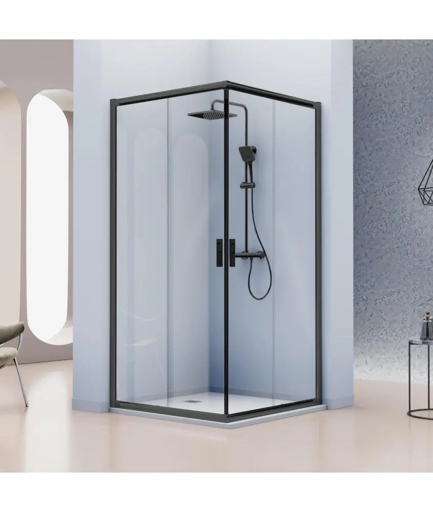 Paroi de douche angulaire noire coulissante Siena Kassandra en Melonbath | Écrans de salle de bains | Offres