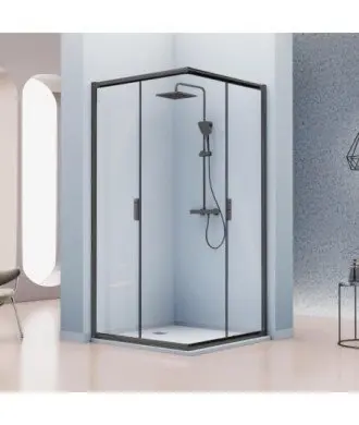 Paroi de douche angulaire noire coulissante Siena