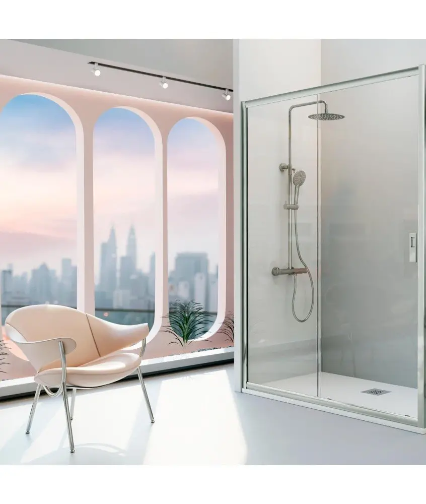 Paroi de douche compacte fixe + porte coulissante Siena Kassandra en Melonbath | Écrans de salle de bains | Offres