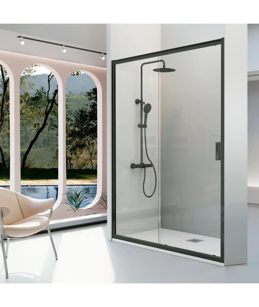 Paroi de douche compacte noire fixe + porte coulissante Siena Paroi de douche compacte noire fixe + porte coulissante Siena Kassandra en Melonbath | Écrans de salle de bains | Offres