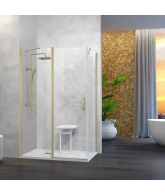 Paroi de douche rectangulaire fixe et pivotante noire or Nardi