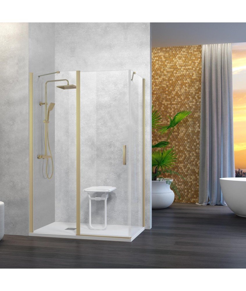 Paroi de douche rectangulaire fixe et pivotante noire or Nardi Kassandra en Melonbath | Écrans de salle de bains | Offres