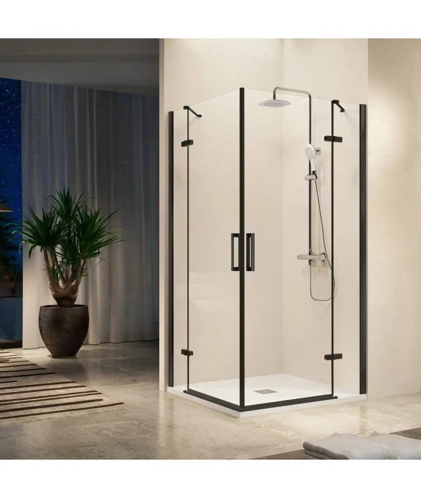 Paroi de douche angulaire noir 2 fixes et 2 pivotante Nardi Kassandra en Melonbath | Écrans de salle de bains | Offres