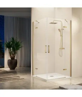 Paroi de douche angulaire or brossé 2 fixes et 2 pivotante Nardi Kassandra en Melonbath | Écrans de salle de bains | Offres