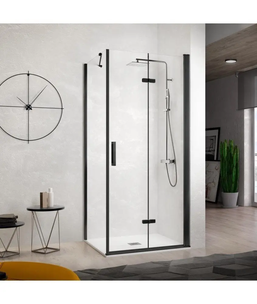 Paroi de douche rectangulaire pliant noir plus côté fixe Nardi Kassandra en Melonbath | Écrans de salle de bains | Offres