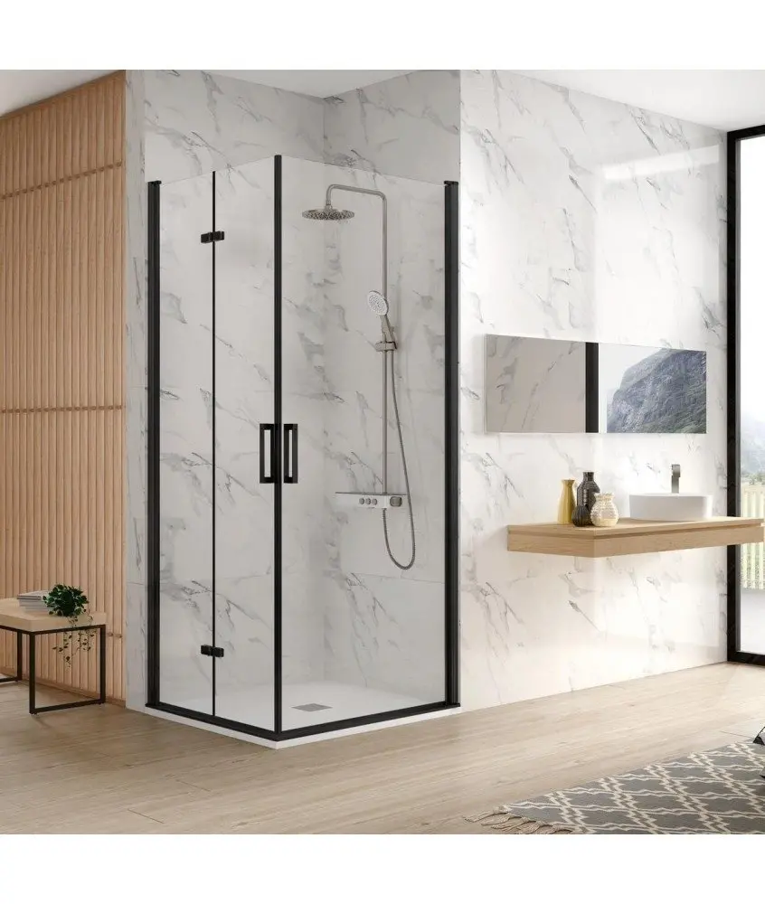 Paroi de douche noir angulaire rabattable et pivotante noire Nardi Kassandra en Melonbath | Écrans de salle de bains | Offres