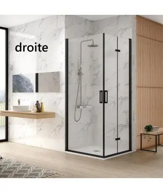 Paroi de douche noir angulaire rabattable et pivotante noire Nardi