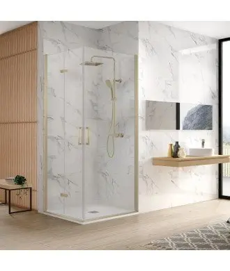 Paroi de douche or brossé angulaire rabattable et pivotante noire Nardi