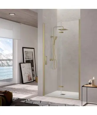 Paroi de douche pliante noire avec charnières or brossé Nardi