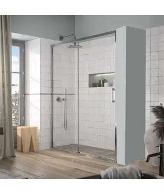 Paroi de douche fixe plus porte coulissante Yoko Kassandra en Melonbath | Écrans de salle de bains | Offres