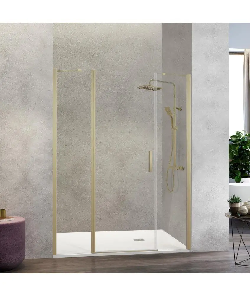 Paroi de douche avant oro brossé 2 fixes + 1 porte avant Nardi Kassandra en Melonbath | Écrans de salle de bains | Offres