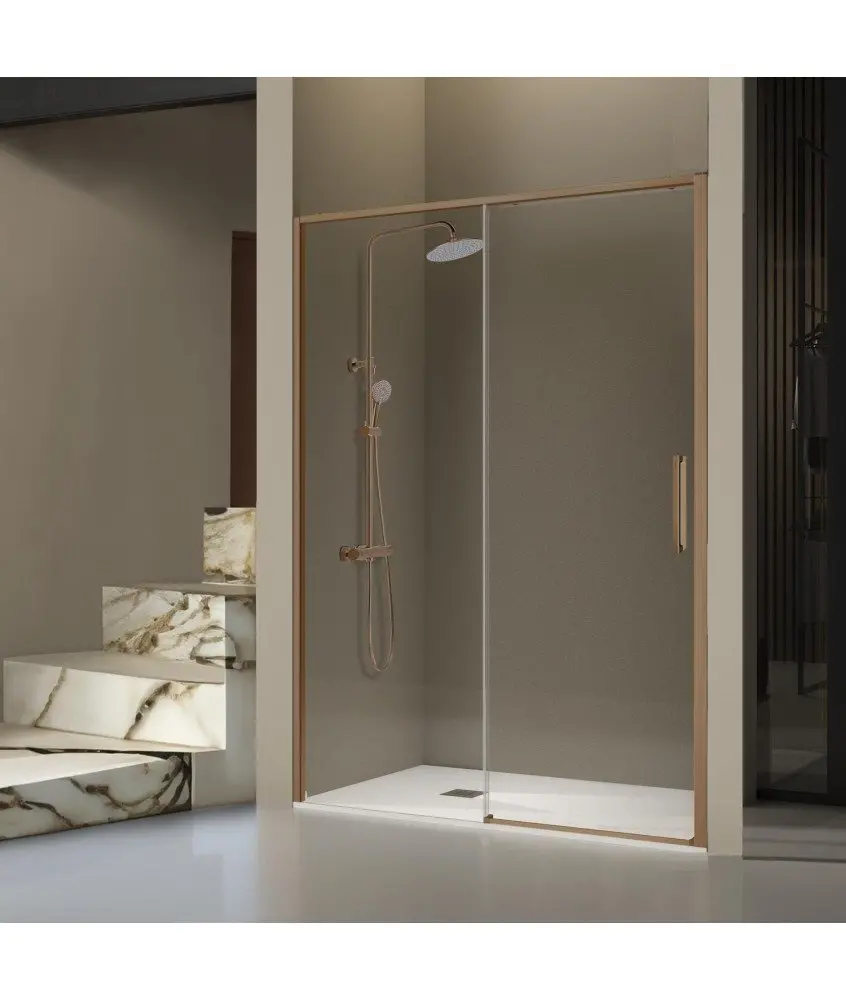 Paroi de douche fixe et coulissante en bronze brossé Delta Kassandra en Melonbath | Écrans de salle de bains | Offres