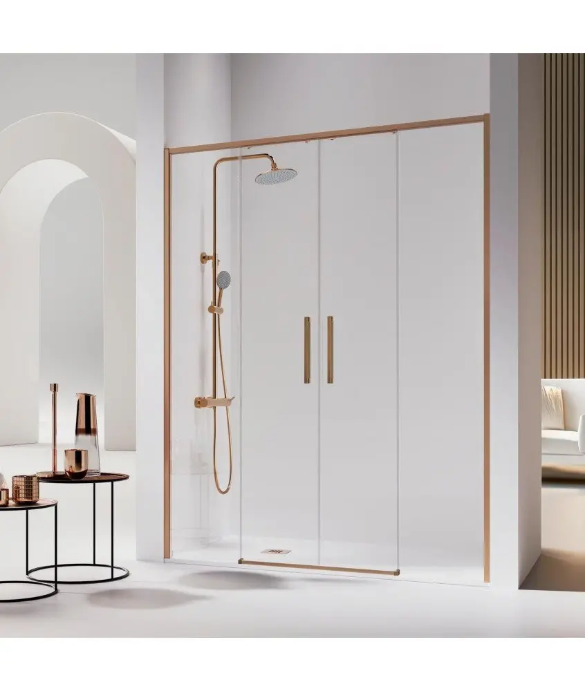 Paroi de douche deux fixes et deux coulissantes bronze brossé Kassandra en Melonbath | Écrans de salle de bains | Offres