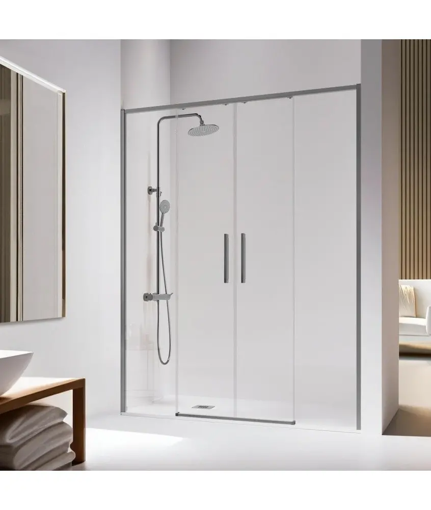 Paroi de douche deux fixes et deux coulissantes gun metal Kassandra en Melonbath | Écrans de salle de bains | Offres