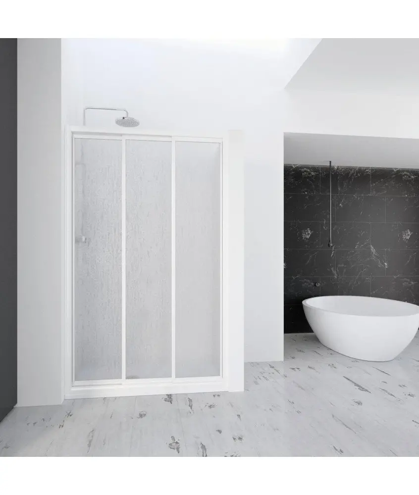 Paroi de douche 3 coulissante en acrylique blanc Demi Profiltek en Melonbath | Écrans de salle de bains | Offres