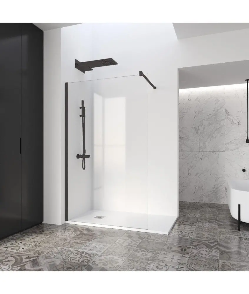 Paroi de douche fixe noir mat Fado Paroi de douche fixe noir mat Fado Profiltek en Melonbath | Écrans de salle de bains | Offres