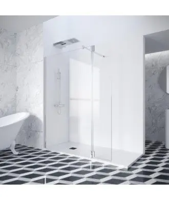 Paroi de douche avec partie fixe et panneau rabattable Profiltek en Melonbath | Écrans de salle de bains | Offres