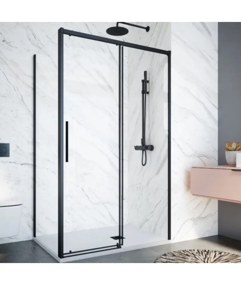 Paroi de douche coulissante rectangulaire Salma en noir Profiltek en Melonbath | Écrans de salle de bains | Offres