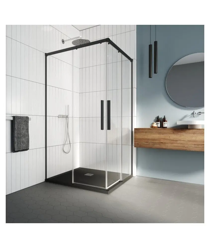 Paroi de douche d'angle coulissante noire Salma Paroi de douche d'angle coulissante noire Salma Profiltek en Melonbath | Écrans de salle de bains | Offres