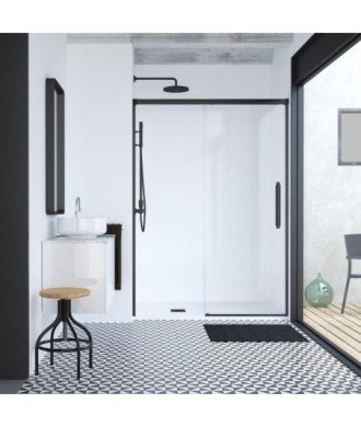 Paroi de douche noire avec façade fixe et coulissante Hit Profiltek en Melonbath | Écrans de salle de bains | Offres