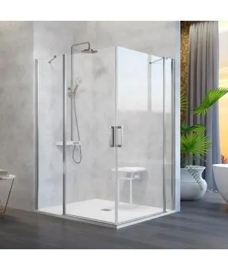 Paroi de douche angulaire 2 portes fixes et 2 portes pivotante Kassandra en Melonbath | Écrans de salle de bains | Offres