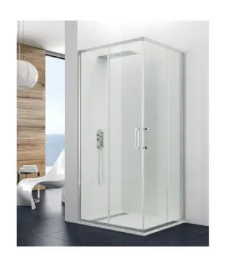 Paroi de douche angulaire Prestige avec 2 panneaux fixes et 2 panneaux coulissants