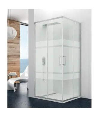 Paroi de douche angulaire Prestige avec 2 panneaux fixes et 2 panneaux coulissants