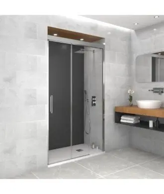 Paroi de douche frontal avec 1 vantail fixe plus 2 coulissants Trio